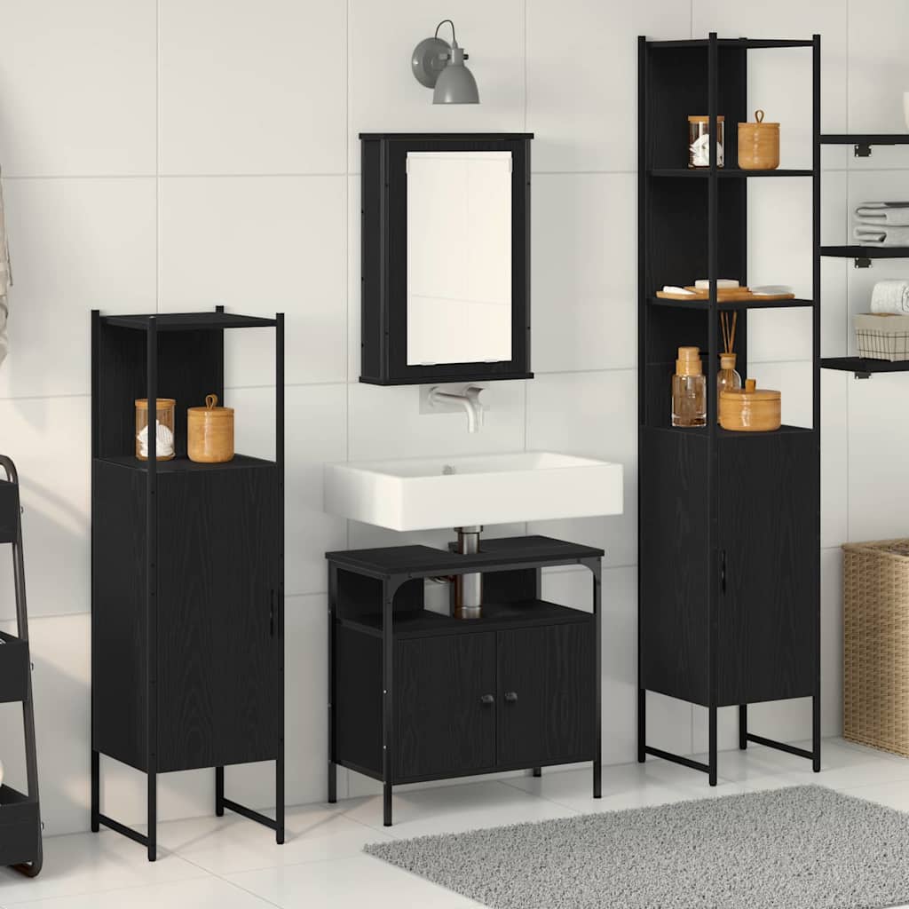 Set di mobili per il bagno 4 pcs Rovere nero Legno multistrato | homemem39