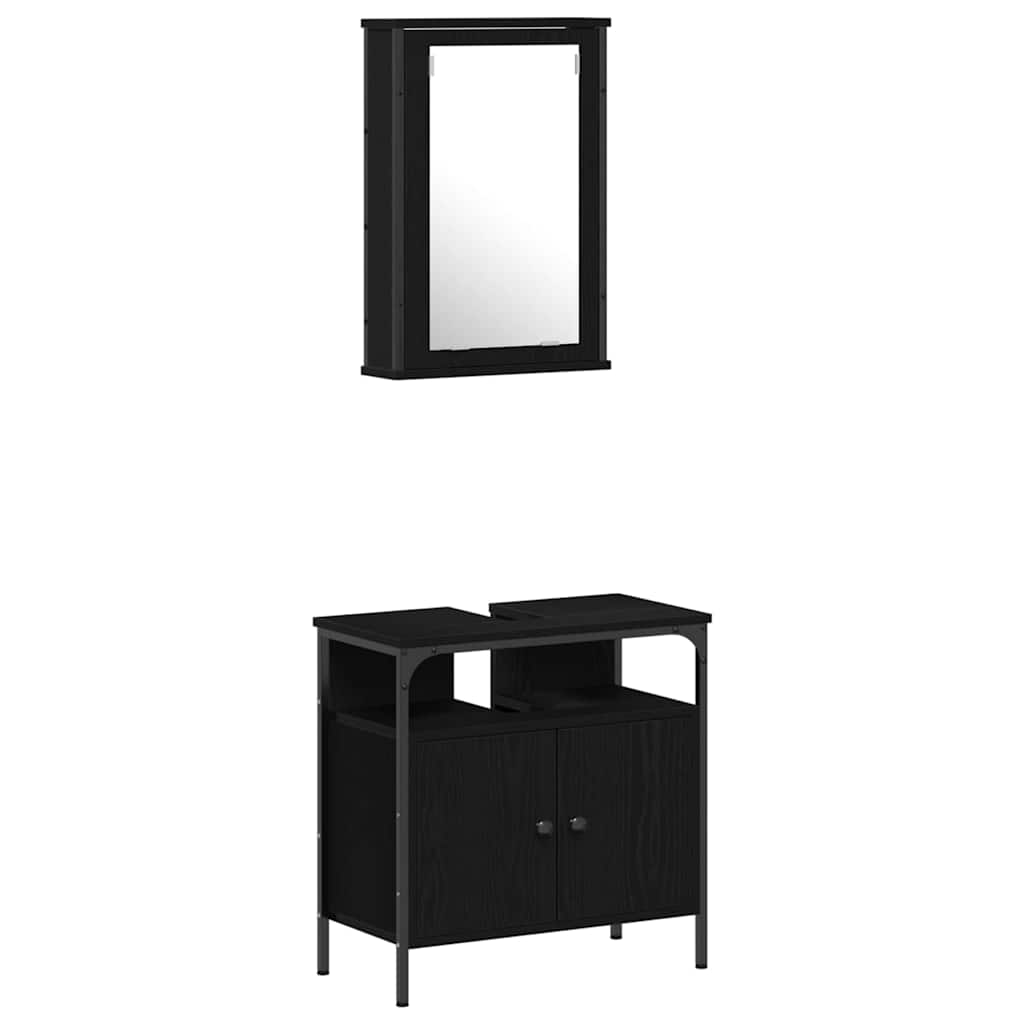 Set di mobili per il bagno 4 pcs Rovere nero Legno multistrato | homemem39