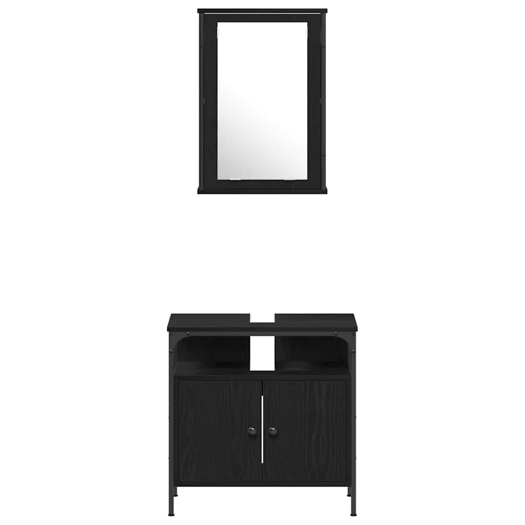 Set di mobili per il bagno 4 pcs Rovere nero Legno multistrato | homemem39