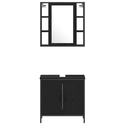 Set di mobili per il bagno 4 pcs Nero Legno multistrato | homemem39