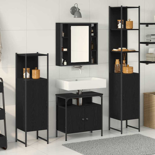 Set di mobili per il bagno 4 pcs Rovere Nero Legno multistrato | homemem39