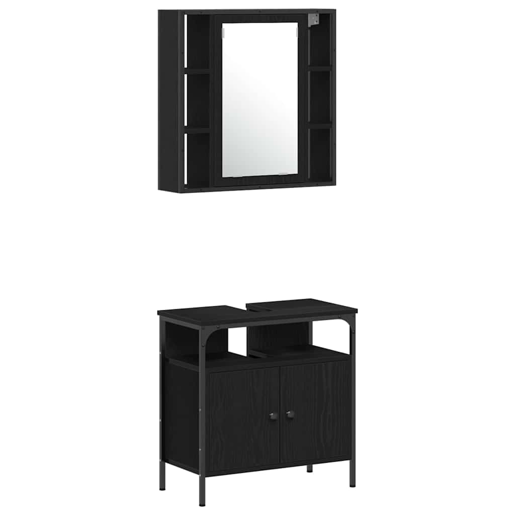 Set di mobili per il bagno 4 pcs Rovere Nero Legno multistrato | homemem39