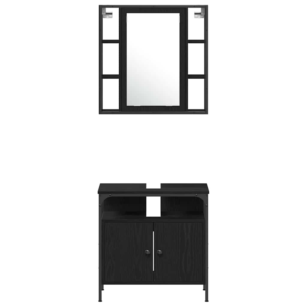 Set di mobili per il bagno 4 pcs Rovere Nero Legno multistrato | homemem39