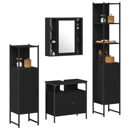 Set di mobili per il bagno 4 pcs Rovere Nero Legno multistrato | homemem39