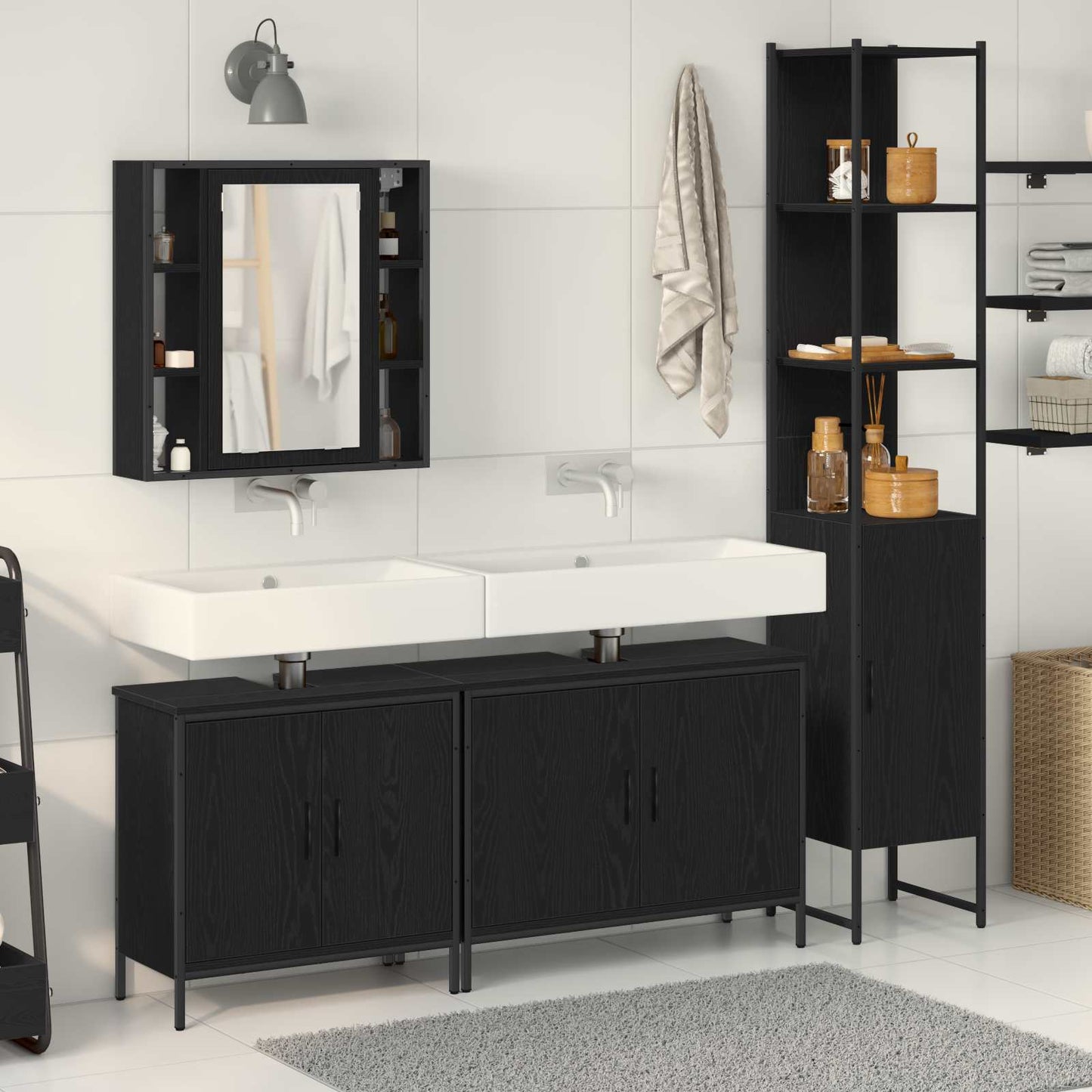 Set di mobili per il bagno 4 pcs Nero Legno multistrato | homemem39