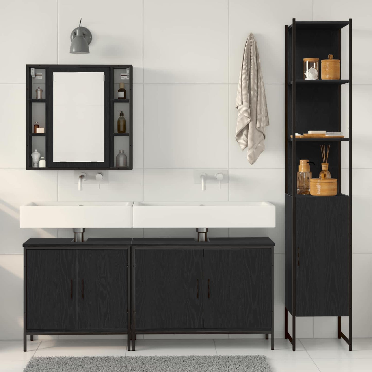 Set di mobili per il bagno 4 pcs Nero Legno multistrato | homemem39