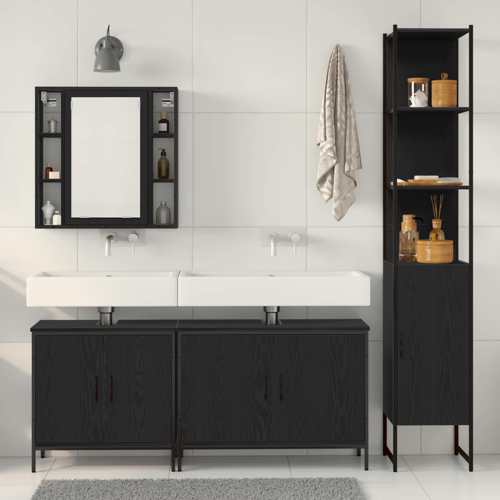 Set di mobili per il bagno 4 pcs Nero Legno multistrato | homemem39