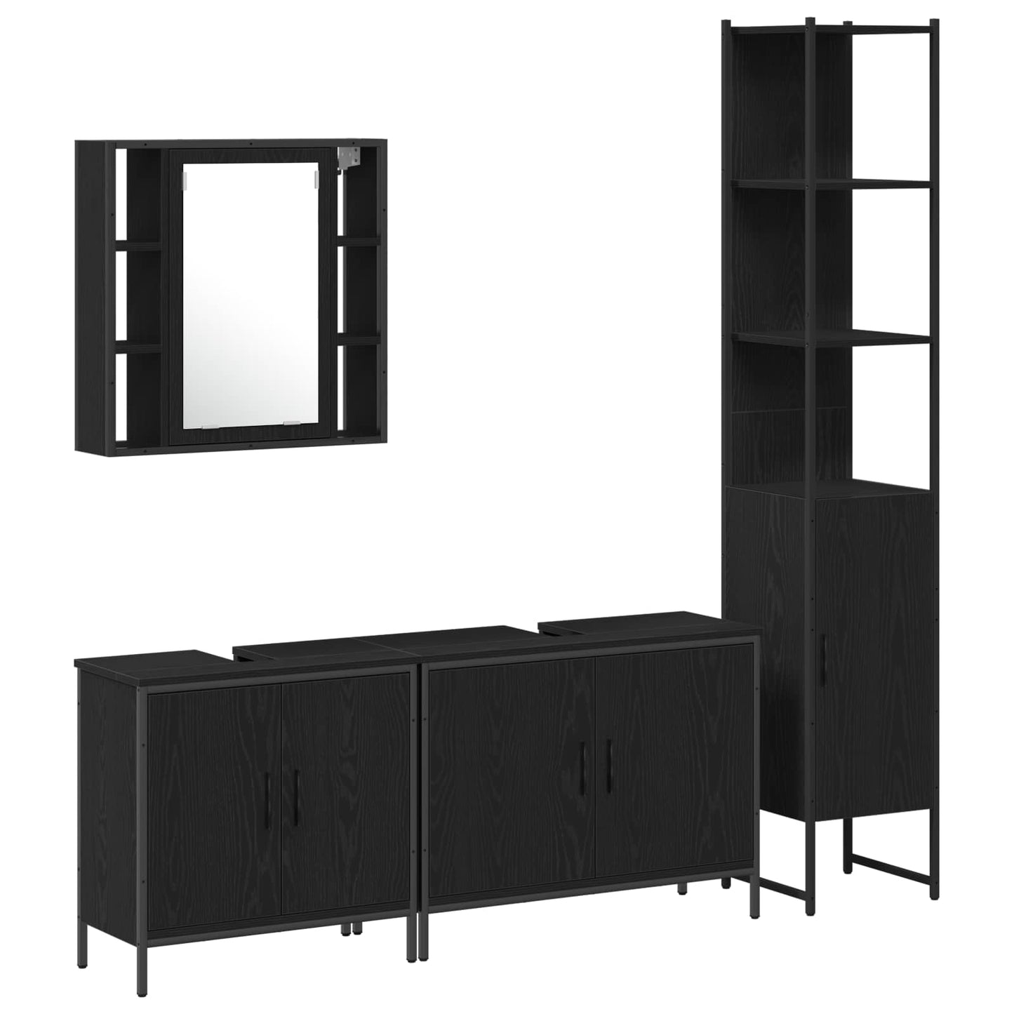 Set di mobili per il bagno 4 pcs Nero Legno multistrato | homemem39