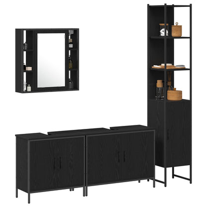 Set di mobili per il bagno 4 pcs Nero Legno multistrato | homemem39