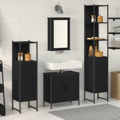 Set di mobili per il bagno 4 pcs Nero Legno multistrato | homemem39