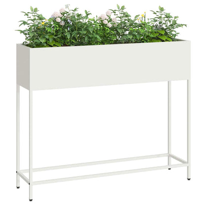 Vaso da Giardino Rialzato Bianco 100 x 26 x 82 cm Acciaio