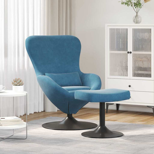 Sedia Egg con Pouf with Footstool Blu Velluto | homemem39
