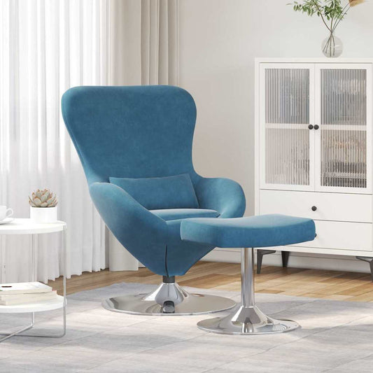 Sedia Egg con Pouf Blu 63 x 73 x 90 cm Velluto - homemem39
