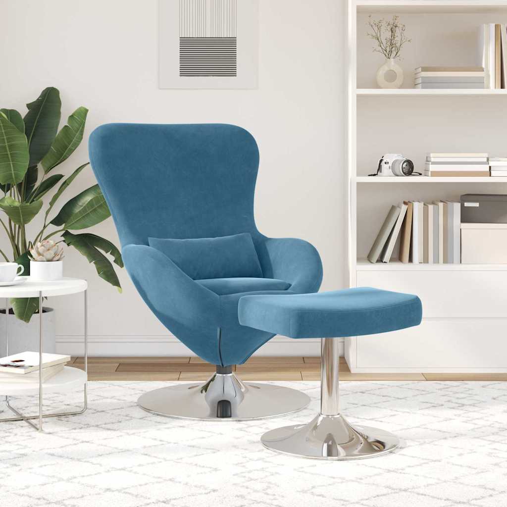 Sedia Egg con Pouf Blu 63 x 73 x 90 cm Velluto - homemem39