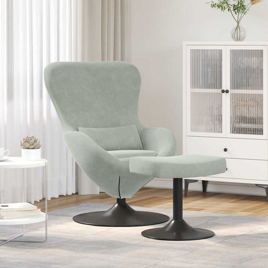 Sedia Egg con Pouf Grigio chiaro 63 x 73 x 90 cm Velluto - homemem39