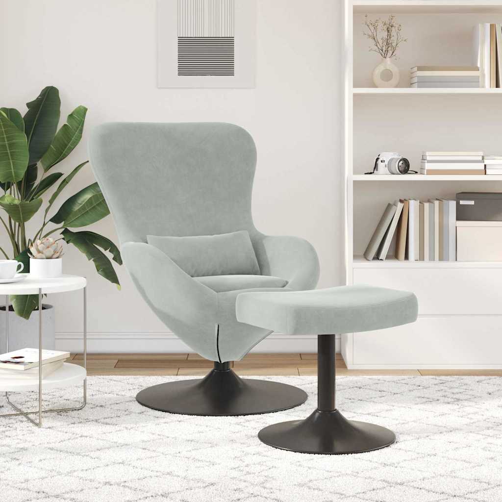 Sedia Egg con Pouf Grigio chiaro 63 x 73 x 90 cm Velluto - homemem39