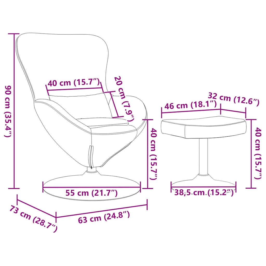 Sedia Egg con Pouf Grigio chiaro 63 x 73 x 90 cm Velluto - homemem39