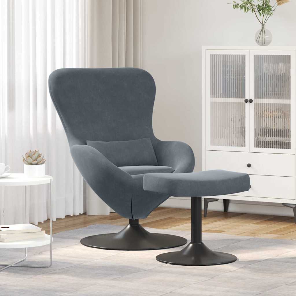 Sedia Egg con Pouf Grigio scuro 63 x 73 x 90 cm Velluto - homemem39