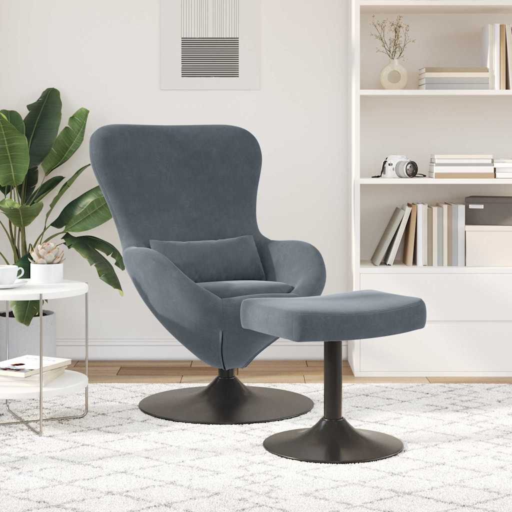 Sedia Egg con Pouf Grigio scuro 63 x 73 x 90 cm Velluto - homemem39