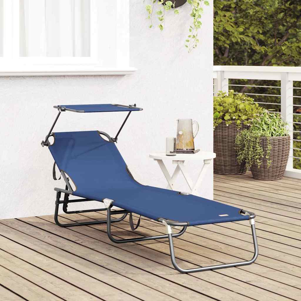 Lettino prendisole pieghevole Blu 56 x 190 x 81cm Tessuto
