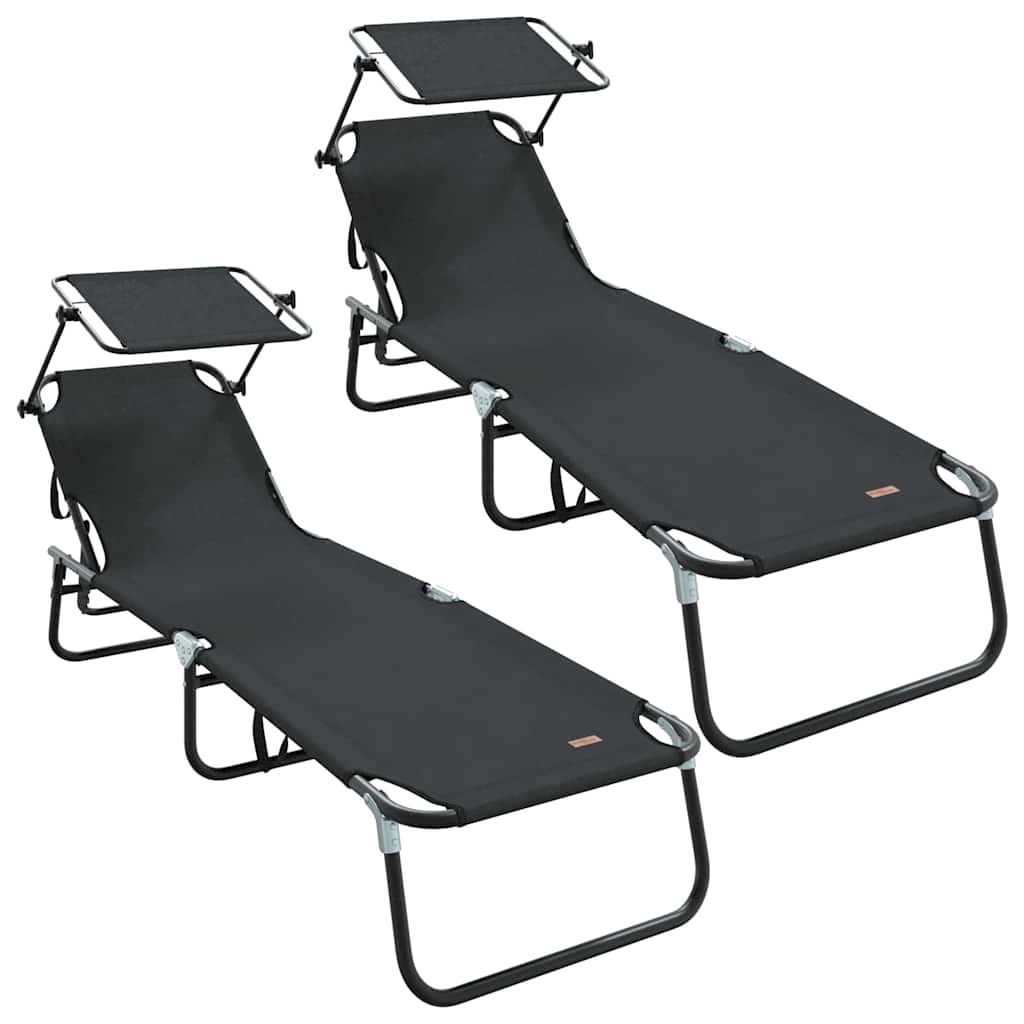 Lettino prendisole pieghevole 2 pcs Nero 190 x 57 x 81 cm