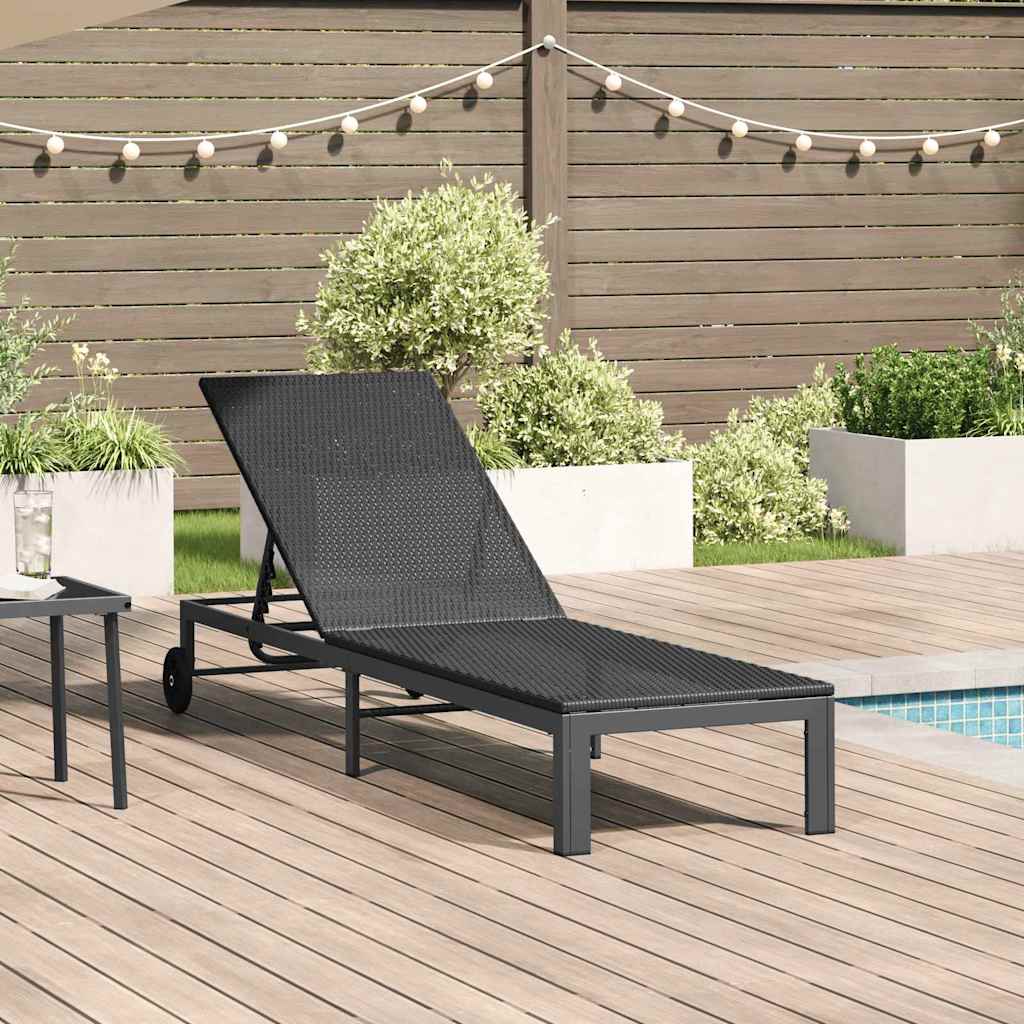Lettino da Sole 1-persona Nero 206 x 62.5 x 74 cm polyrattan