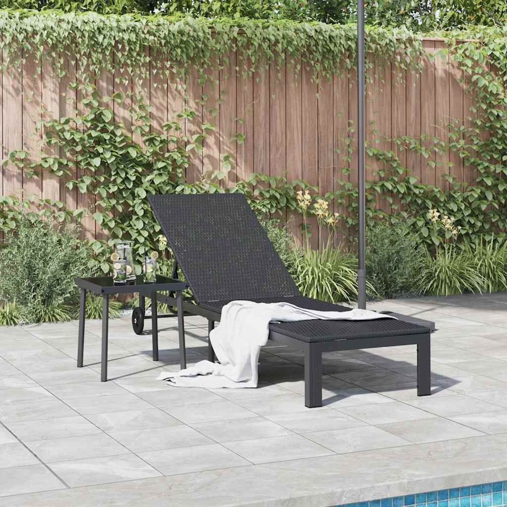 Lettino da Sole 1-persona Nero 206 x 62.5 x 74 cm polyrattan