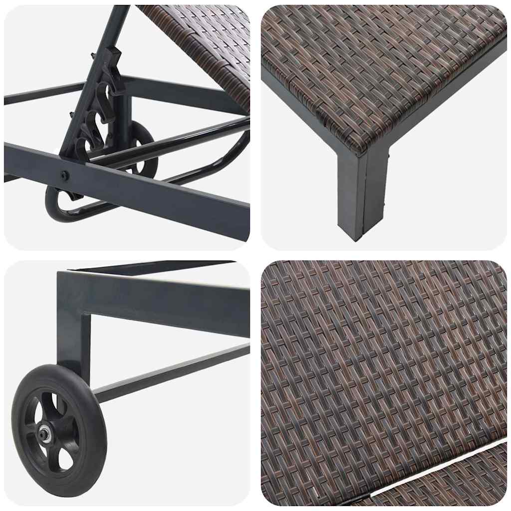 Lettino da Sole 2-persona 3 pcs Marrone polyrattan