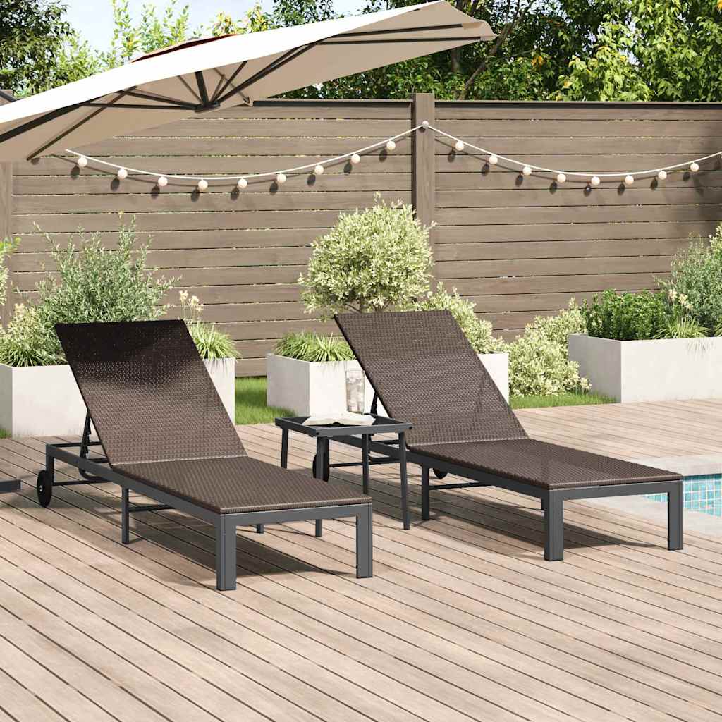 Lettino da Sole 2-persona 3 pcs Marrone polyrattan