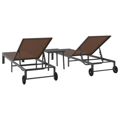 Lettino da Sole 2-persona 3 pcs Marrone polyrattan