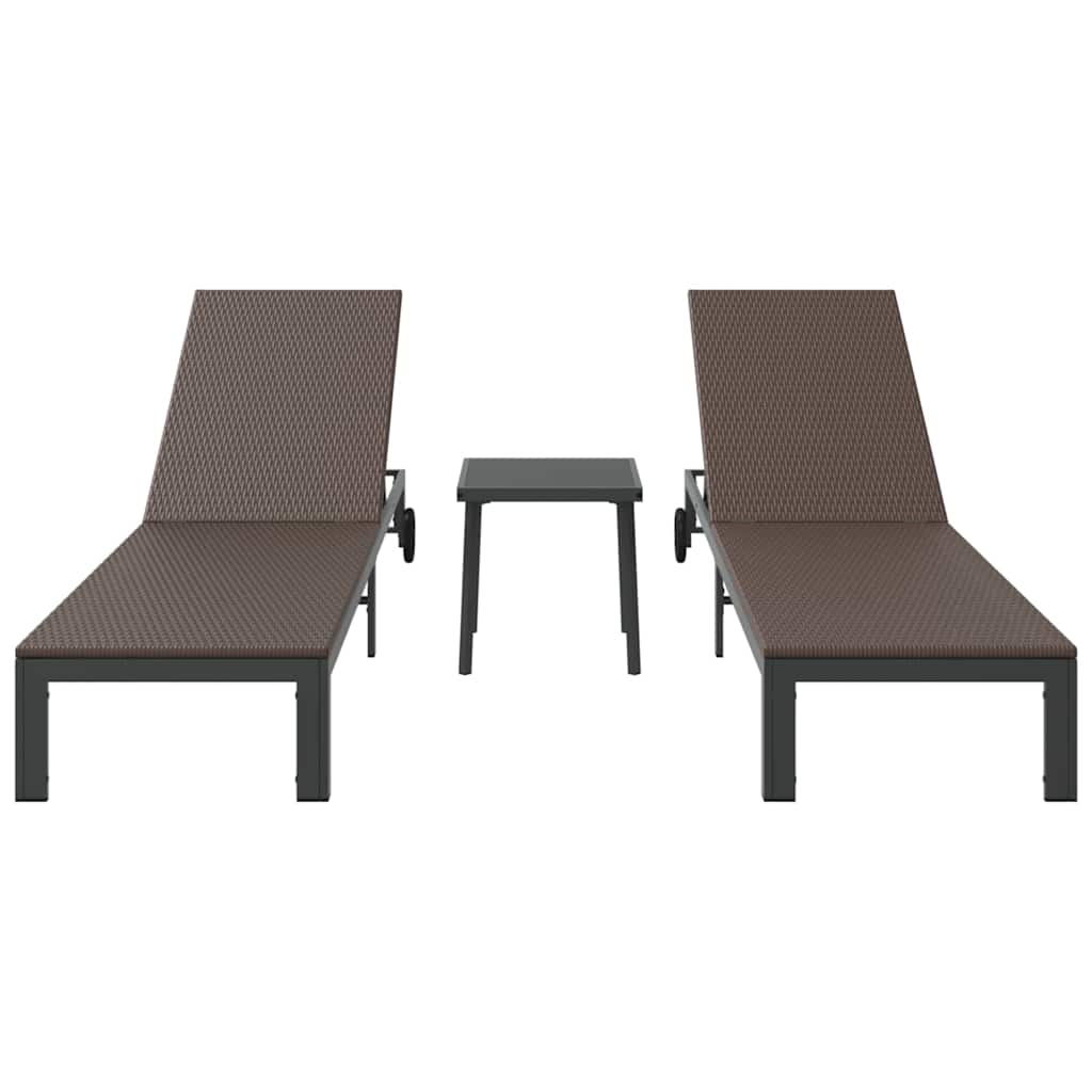 Lettino da Sole 2-persona 3 pcs Marrone polyrattan