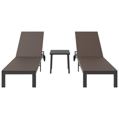 Lettino da Sole 2-persona 3 pcs Marrone polyrattan