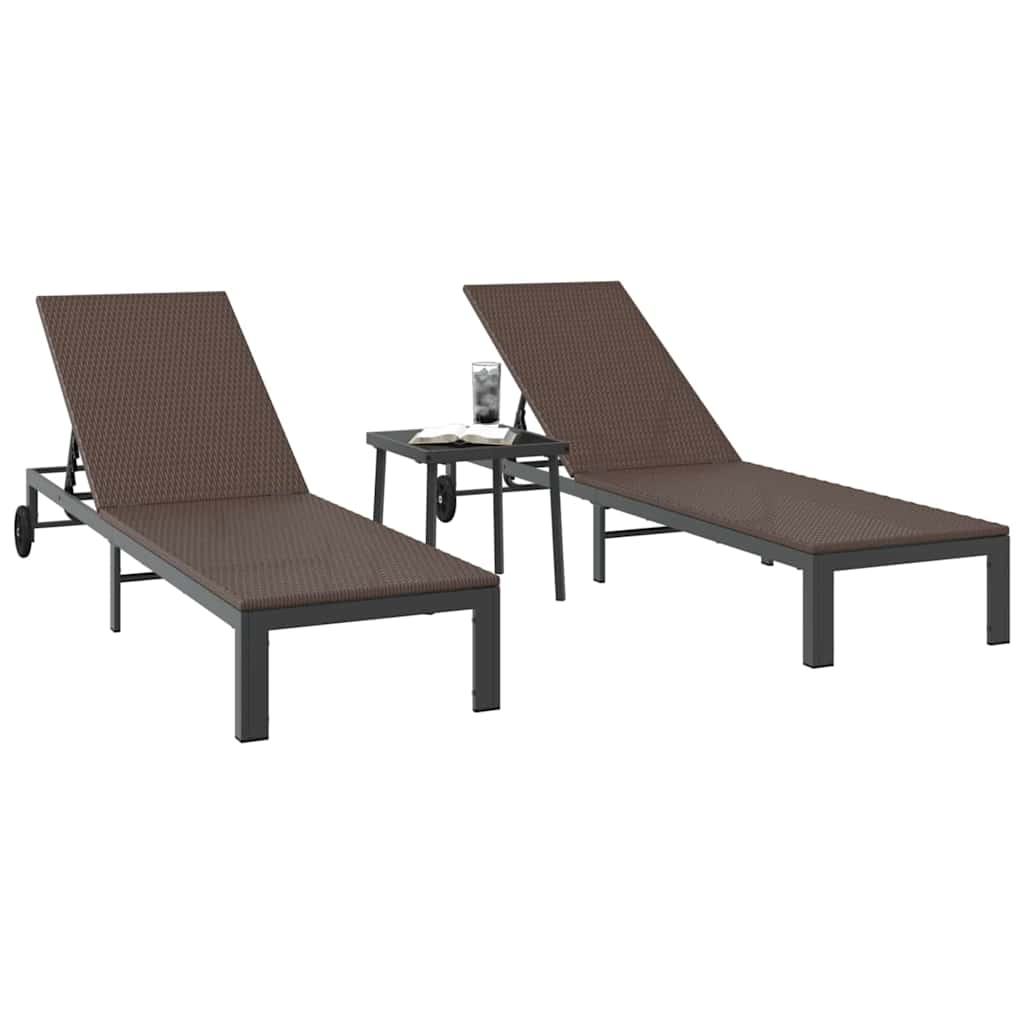 Lettino da Sole 2-persona 3 pcs Marrone polyrattan