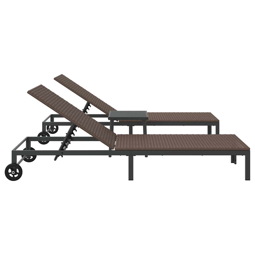 Lettino da Sole 2-persona 3 pcs Marrone polyrattan