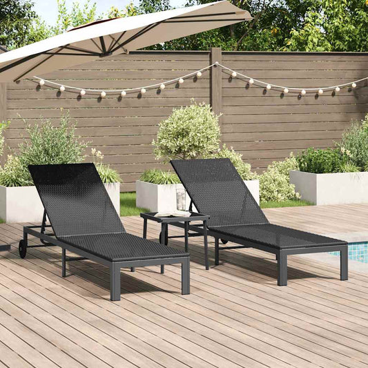 Lettino da Sole con cuscino 2-persona 3 pcs Nero polyrattan