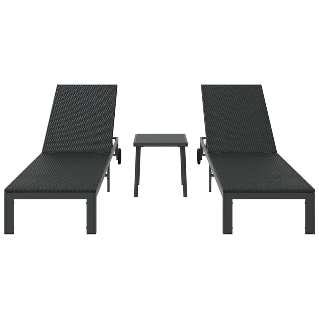 Lettino da Sole con cuscino 2-persona 3 pcs Nero polyrattan