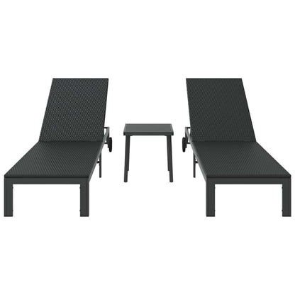 Lettino da Sole con cuscino 2-persona 3 pcs Nero polyrattan