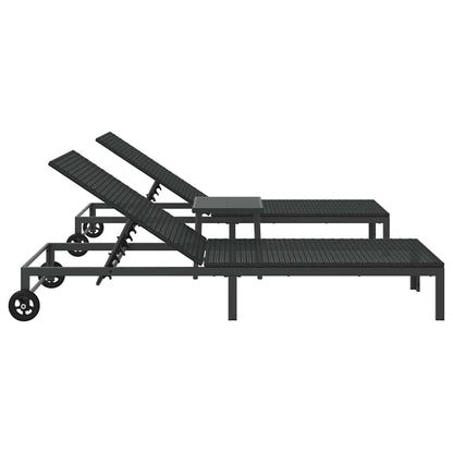 Lettino da Sole con cuscino 2-persona 3 pcs Nero polyrattan