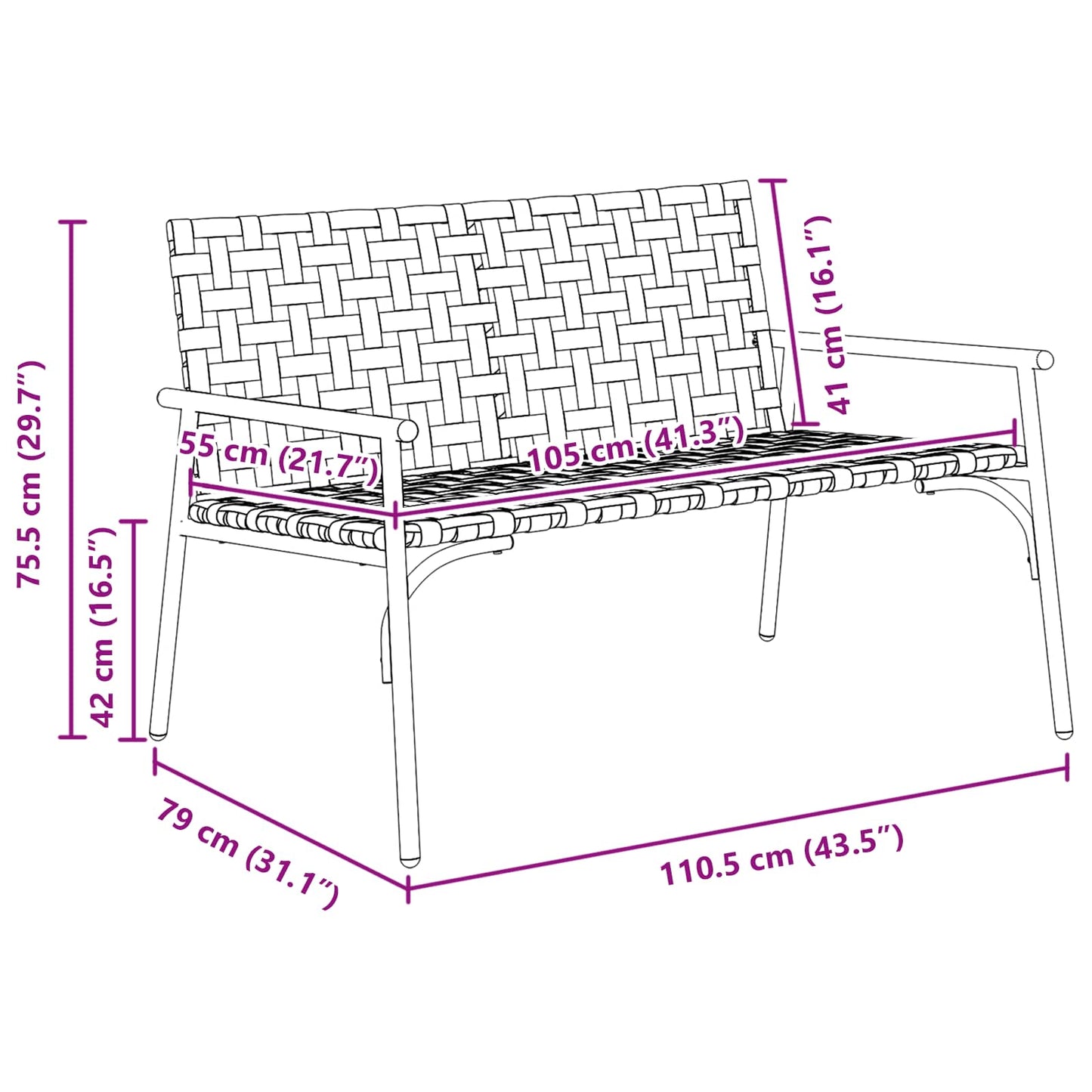 Sedia da Giardino Marrone 110,5 x 79 x 75,5 cm polyrattan