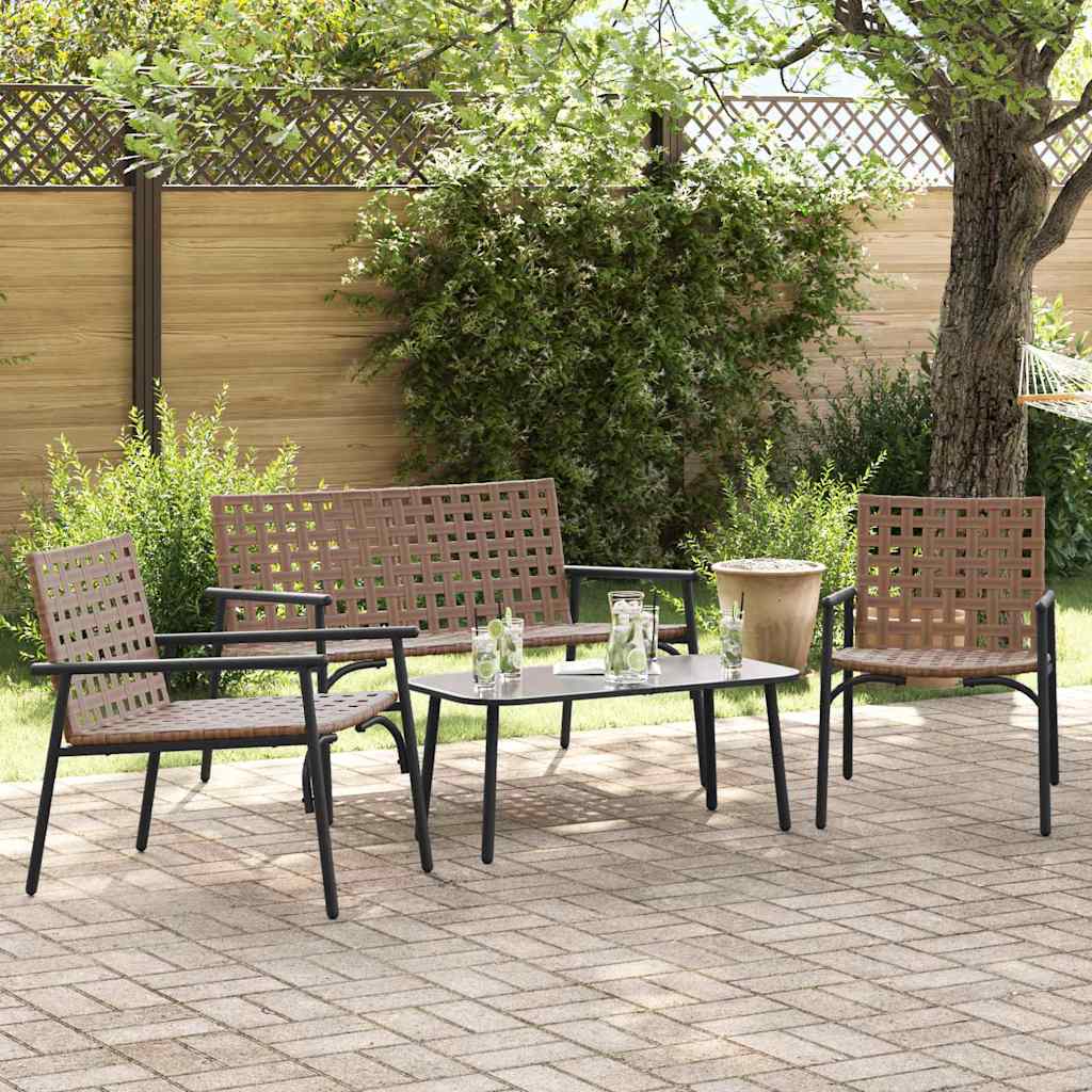 Set da Pranzo per Giardino 4 pcs Marrone polyrattan | homemem39