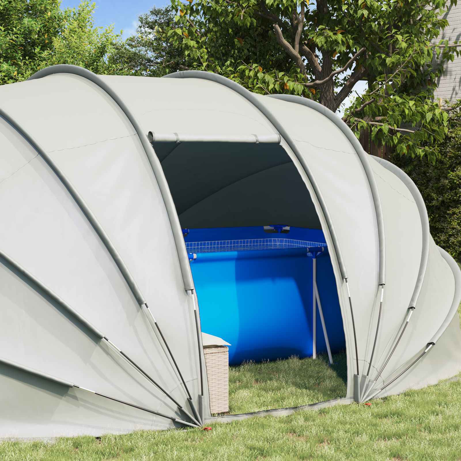 Tenda da piscina a cupola Grigio 538 x 440 x 204 cm | homemem39