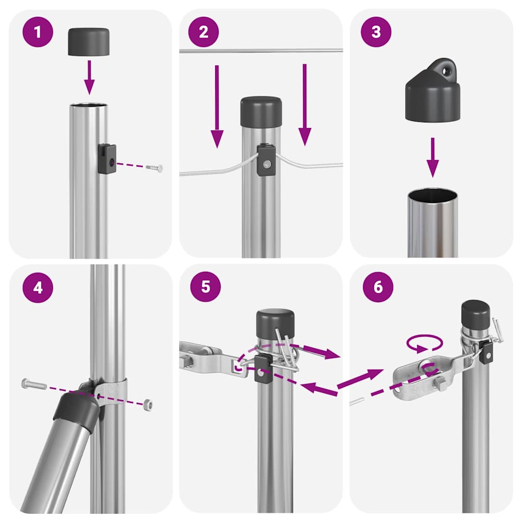 Palo di recinzione incorporato per esterni 7 pz Argento