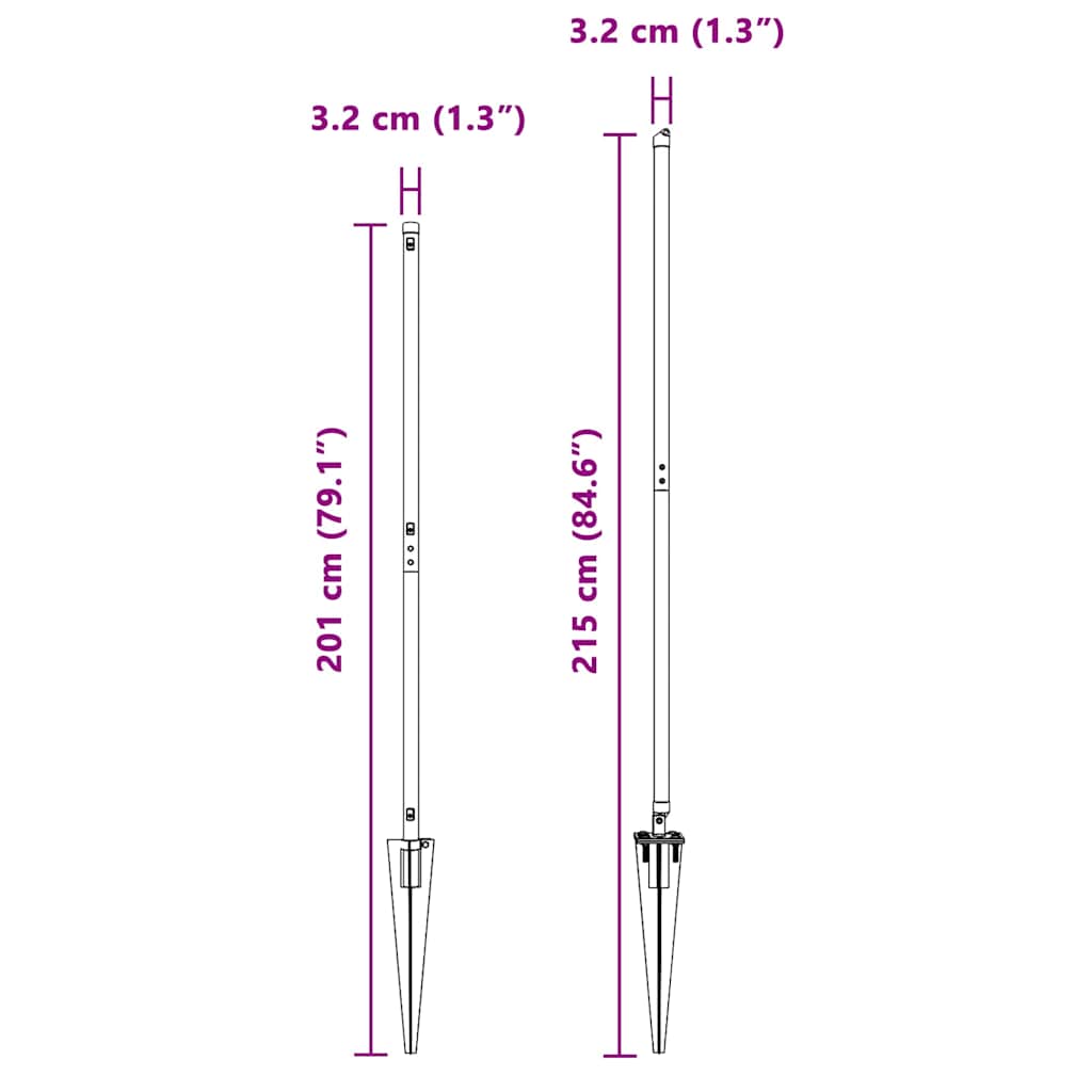 Palo da recinzione con picchetto a terra 7 pz Grigio | homemem39