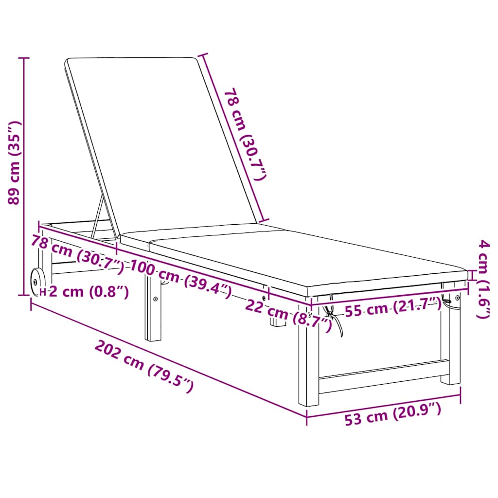 Lettino da sole con cuscino 2 pcs Marrone 53 x 202 x 89cm