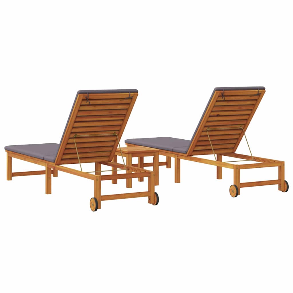 Lettino da sole 3 pcs Marrone Legno di Acacia Massello | homemem39