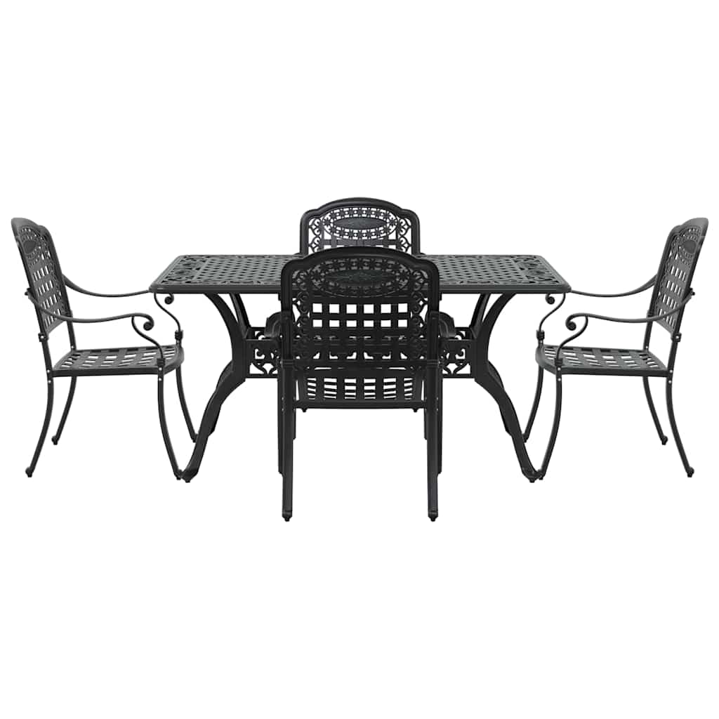 Set da Pranzo per Giardino 5 pcs Nero Alluminio