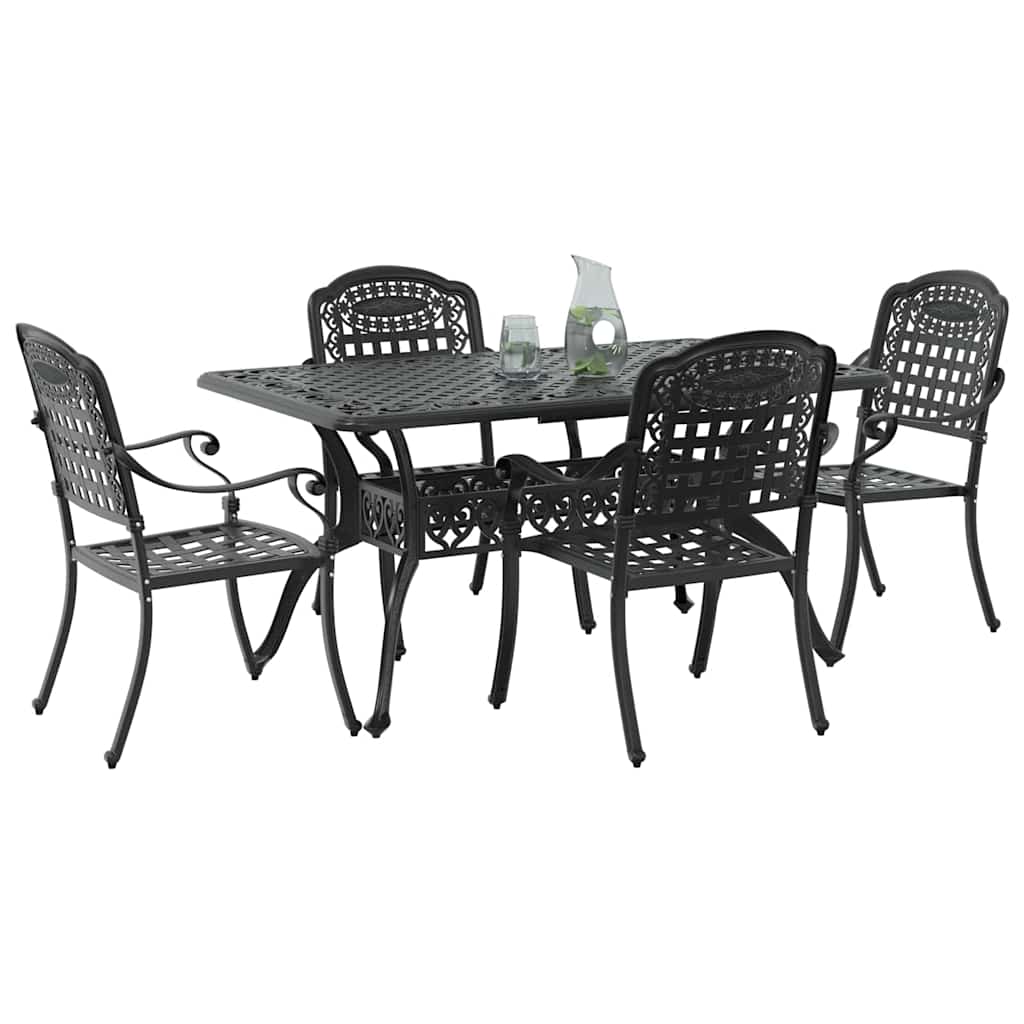 Set da Pranzo per Giardino 5 pcs Nero Alluminio