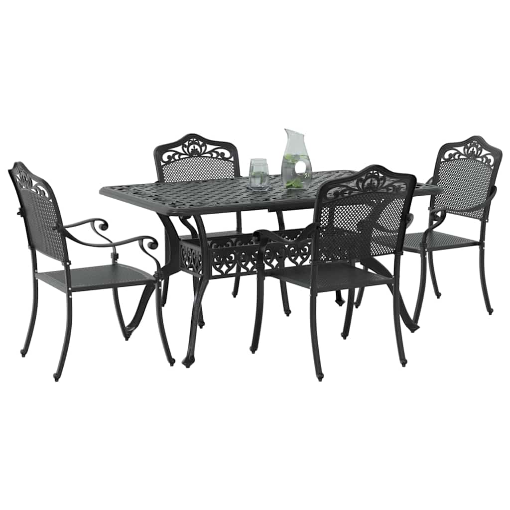 Set da Pranzo per Giardino 5 pcs Nero Alluminio | homemem39