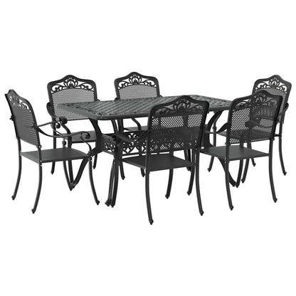 Set da Pranzo per Giardino 7 pcs Nero Alluminio