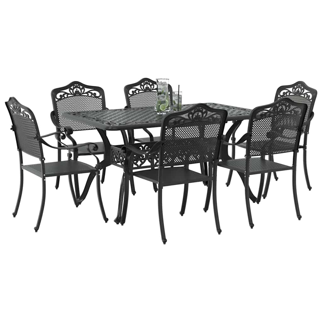 Set da Pranzo per Giardino 7 pcs Nero Alluminio
